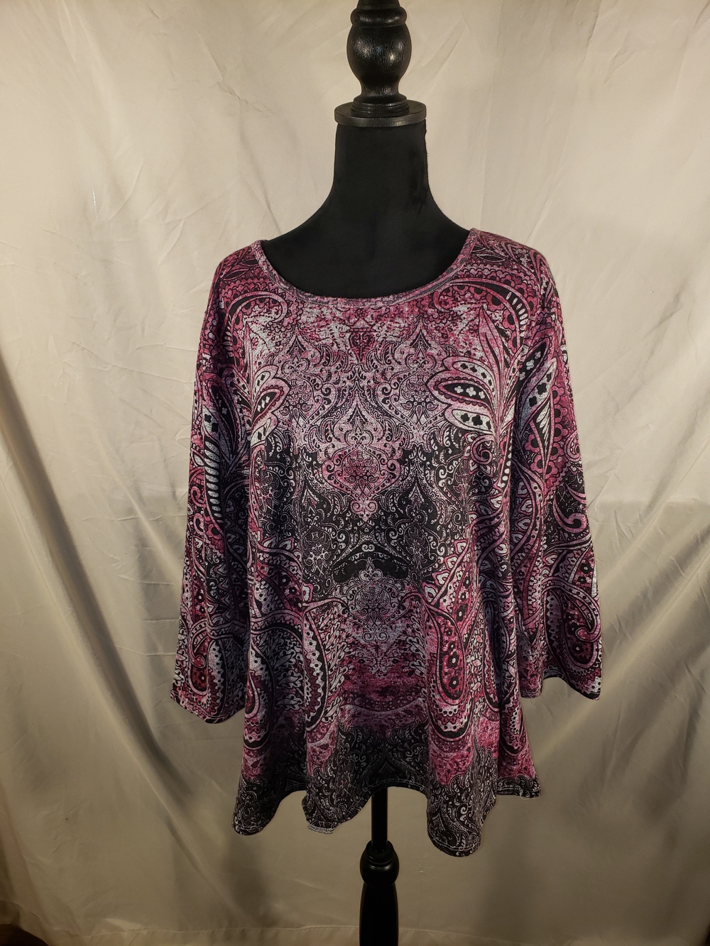 Kim Rogers Pink and Black Paisley Long Sleeve Tunic